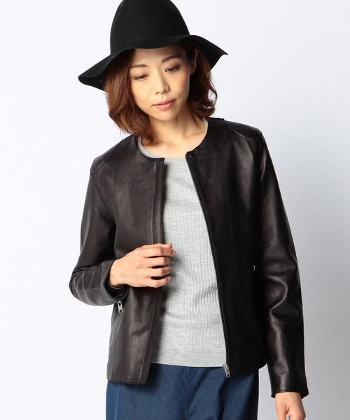 SHIPS for women(シップスフォーウィメン)の「レザーシングル ノーカラージャケット(ノーカラージャケット・レディース・ブラック・38/36)」の13枚目の写真