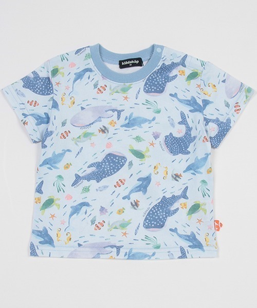 kladskap（クレードスコープ）の「海のいきもの総柄半袖Tシャツ（Tシャツ/カットソー・キッズ・サックスブルー/ホワイト・90cm/100cm/110cm/120cm/80ｃｍ/130cm）」の2枚目の写真