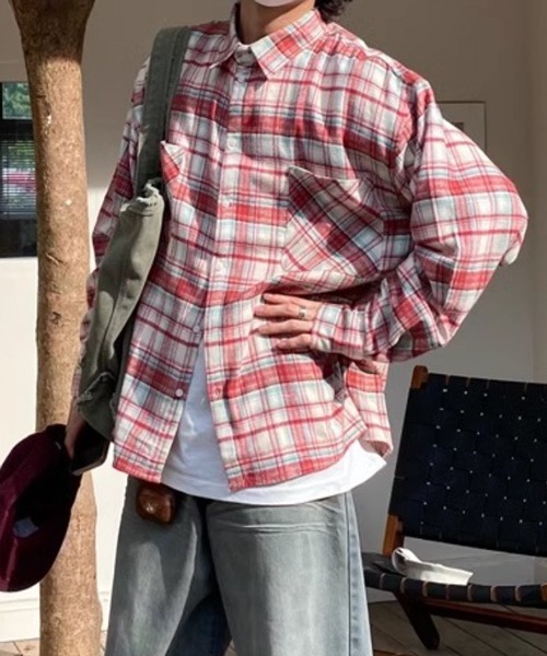 NOWLE（ノウル）の「【NOWLE】オンブレチェック ブロックチェック 長袖シャツ（シャツ/ブラウス・メンズ・ブルー/レッド/イエロー・MEDIUM/LARGE）」の3枚目の写真