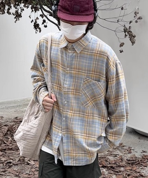 NOWLE（ノウル）の「【NOWLE】オンブレチェック ブロックチェック 長袖シャツ（シャツ/ブラウス・メンズ・ブルー/レッド/イエロー・MEDIUM/LARGE）」の2枚目の写真