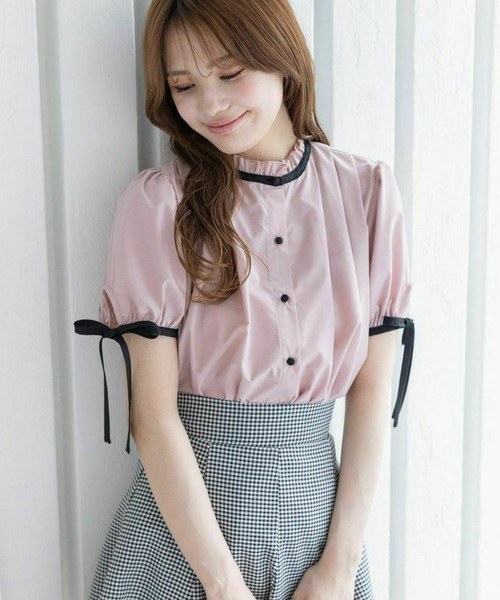 clear(クリア)の「配色フリルネックタックブラウス≪2024SS≫(シャツ/ブラウス・レディース・ピンク/ブラック/オフホワイト・F)」の3枚目の写真