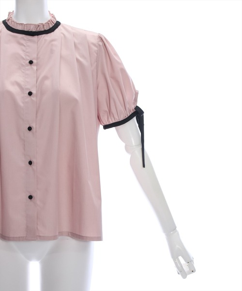 clear(クリア)の「配色フリルネックタックブラウス≪2024SS≫(シャツ/ブラウス・レディース・ピンク/ブラック/オフホワイト・F)」の10枚目の写真