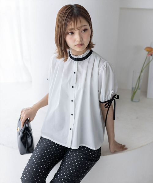 clear(クリア)の「配色フリルネックタックブラウス≪2024SS≫(シャツ/ブラウス・レディース・ピンク/ブラック/オフホワイト・F)」の14枚目の写真