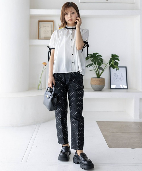 clear(クリア)の「配色フリルネックタックブラウス≪2024SS≫(シャツ/ブラウス・レディース・ピンク/ブラック/オフホワイト・F)」の15枚目の写真