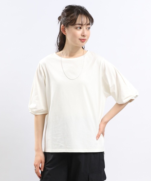 GLOBAL WORK Smile Seed Store（グローバルワーク スマイルシードストア）の「冷感袖タックＴシャツ半袖/102729（Tシャツ/カットソー・レディース・ブラック/チャコール/ライトブルー/ベージュ/オフホワイト・MEDIUM/SMALL/X-LARGE/LARGE）」の2枚目の写真