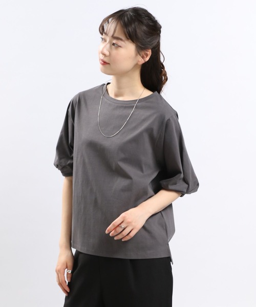 GLOBAL WORK Smile Seed Store（グローバルワーク スマイルシードストア）の「冷感袖タックＴシャツ半袖/102729（Tシャツ/カットソー・レディース・ブラック/チャコール/ライトブルー/ベージュ/オフホワイト・MEDIUM/SMALL/X-LARGE/LARGE）」の4枚目の写真