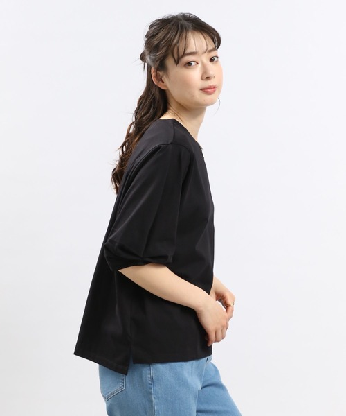 GLOBAL WORK Smile Seed Store（グローバルワーク スマイルシードストア）の「冷感袖タックＴシャツ半袖/102729（Tシャツ/カットソー・レディース・ブラック/チャコール/ライトブルー/ベージュ/オフホワイト・MEDIUM/SMALL/X-LARGE/LARGE）」の7枚目の写真