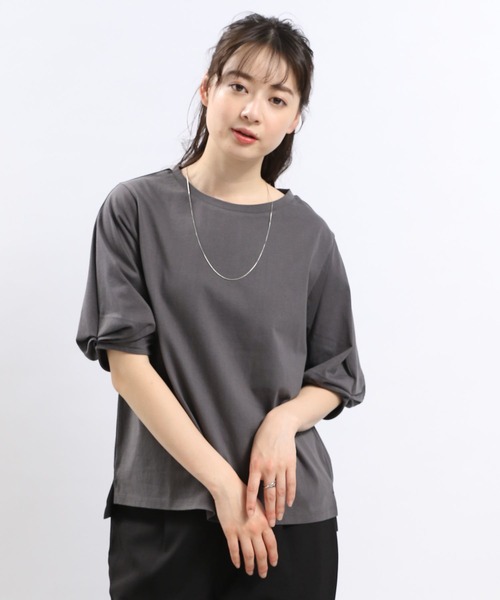 GLOBAL WORK Smile Seed Store（グローバルワーク スマイルシードストア）の「冷感袖タックＴシャツ半袖/102729（Tシャツ/カットソー・レディース・ブラック/チャコール/ライトブルー/ベージュ/オフホワイト・MEDIUM/SMALL/X-LARGE/LARGE）」の12枚目の写真