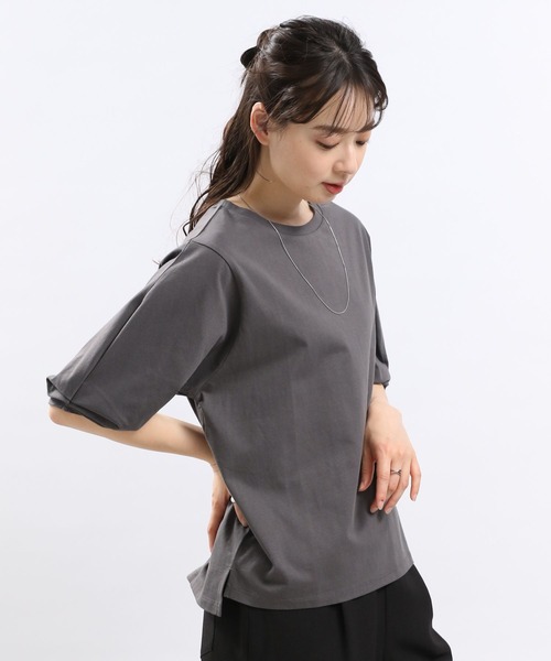 GLOBAL WORK Smile Seed Store（グローバルワーク スマイルシードストア）の「冷感袖タックＴシャツ半袖/102729（Tシャツ/カットソー・レディース・ブラック/チャコール/ライトブルー/ベージュ/オフホワイト・MEDIUM/SMALL/X-LARGE/LARGE）」の13枚目の写真