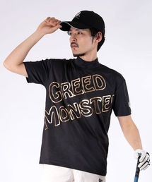 GREED MONSTER（グリードモンスター）の「【GREED MONSTER:グリードモンスター】Bordering Logo Mockneck T-shirt/ライトウェイトストレッチ素材フロントロゴデザイン半袖モックネックTシャツ（ゴルフグッズ）」