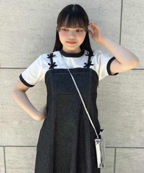 F i.n.t（フィント）の「プチリボンデニムキャミワンピース/fint（ワンピース・レディース・オフホワイト/ブラック・FREE）」の5枚目の写真