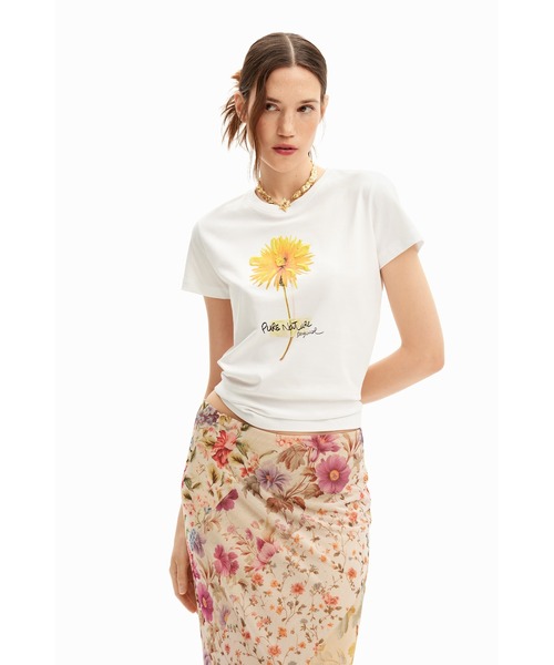 Desigual(デシグアル)の「花柄の半袖Tシャツ(シャツ/ブラウス・レディース・ホワイト・S/M/L/XL/XS)」の1枚目の写真