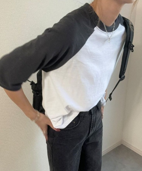 ISOOK(アイスー)の「5分丈ラグランTシャツ(chiica select) / 半端丈 半袖 ラグランスリーブ シンプルTシャツ(Tシャツ/カットソー・レディース・ブラウン/チャコールグレー・FREE)」の7枚目の写真