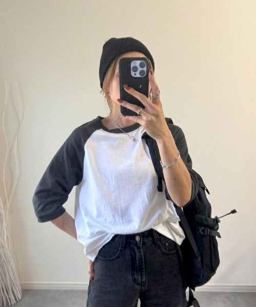 ISOOK(アイスー)の「5分丈ラグランTシャツ(chiica select) / 半端丈 半袖 ラグランスリーブ シンプルTシャツ(Tシャツ/カットソー・レディース・ブラウン/チャコールグレー・FREE)」の6枚目の写真