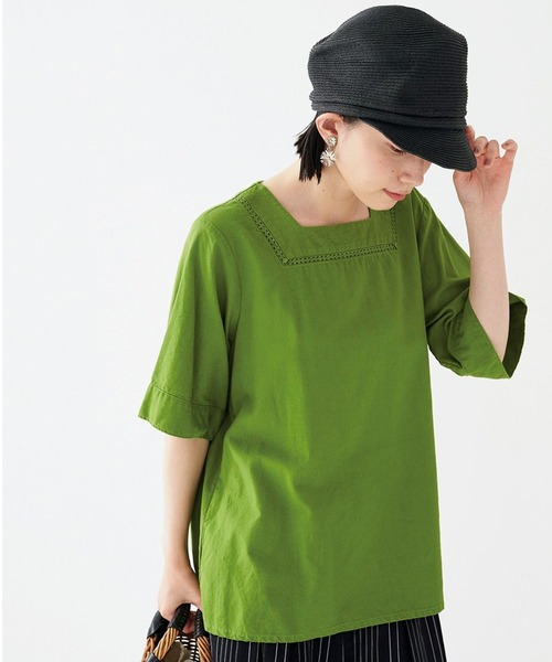 Sunny clouds（サニークラウズ）の「サニークラウズ　スクエアネックなトップス〈レディース〉（その他トップス・レディース・グリーン/ホワイト/ネイビー・XX-LARGE/X-LARGE/LARGE）」の2枚目の写真