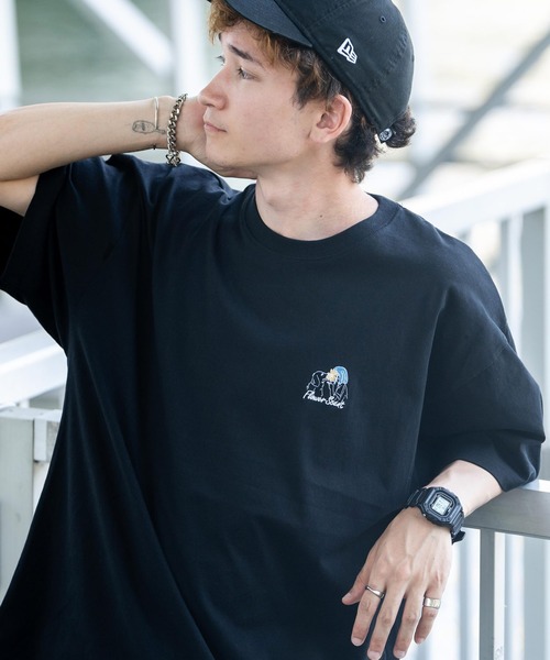 Rocky Monroe（ロッキーモンロー）の「オーバーサイズワンポイント刺繍半袖Tシャツ（Tシャツ/カットソー・メンズ・ブラック/ホワイト/ブルー/ネイビー/ミント/ホワイト系/ブラック系/グリーン系・M/L/XL）」の5枚目の写真