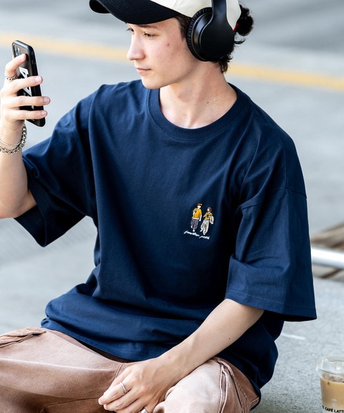 Rocky Monroe（ロッキーモンロー）の「オーバーサイズワンポイント刺繍半袖Tシャツ（Tシャツ/カットソー・メンズ・ブラック/ホワイト/ブルー/ネイビー/ミント/ホワイト系/ブラック系/グリーン系・M/L/XL）」の7枚目の写真