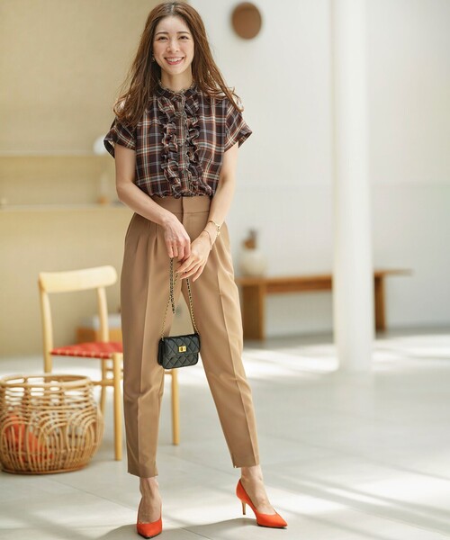 組曲（クミキョク）の「シアーツイルチェック フリルブラウス（シャツ/ブラウス・レディース・ネイビー系3/ブラウン系3・2/3）」の7枚目の写真