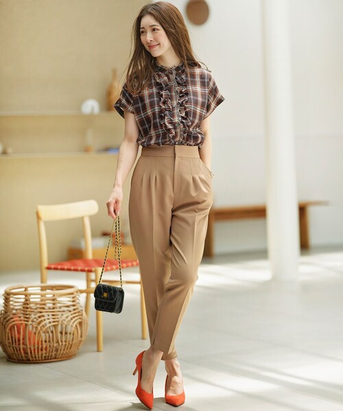 組曲（クミキョク）の「シアーツイルチェック フリルブラウス（シャツ/ブラウス・レディース・ネイビー系3/ブラウン系3・2/3）」の9枚目の写真