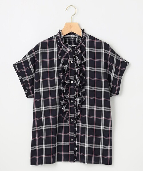 組曲（クミキョク）の「シアーツイルチェック フリルブラウス（シャツ/ブラウス・レディース・ネイビー系3/ブラウン系3・2/3）」の10枚目の写真