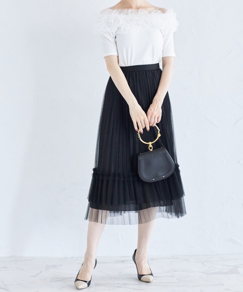 tocco closet（トッコ　クローゼット）の「チュールフリルカットプルオーバー（Tシャツ/カットソー・レディース・オフホワイト/ブラック・M）」の4枚目の写真