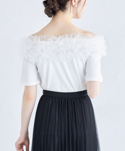tocco closet（トッコ　クローゼット）の「チュールフリルカットプルオーバー（Tシャツ/カットソー・レディース・オフホワイト/ブラック・M）」の6枚目の写真