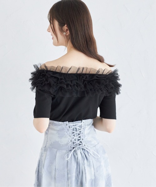 tocco closet（トッコ　クローゼット）の「チュールフリルカットプルオーバー（Tシャツ/カットソー・レディース・オフホワイト/ブラック・M）」の11枚目の写真