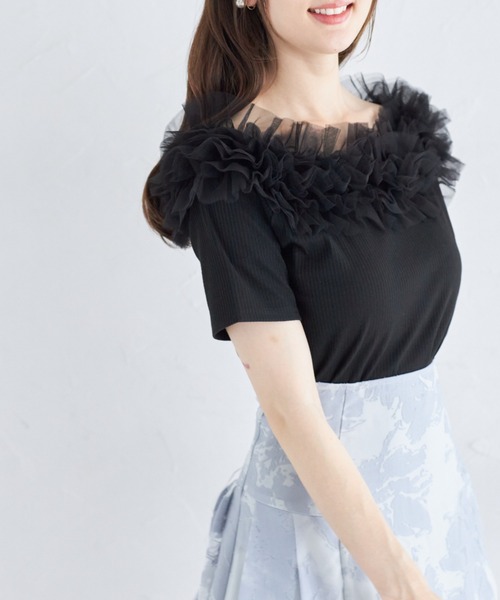 tocco closet（トッコ　クローゼット）の「チュールフリルカットプルオーバー（Tシャツ/カットソー・レディース・オフホワイト/ブラック・M）」の12枚目の写真
