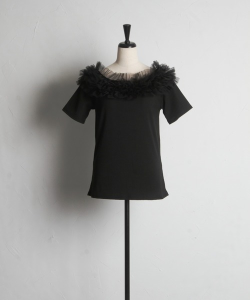 tocco closet（トッコ　クローゼット）の「チュールフリルカットプルオーバー（Tシャツ/カットソー・レディース・オフホワイト/ブラック・M）」の14枚目の写真