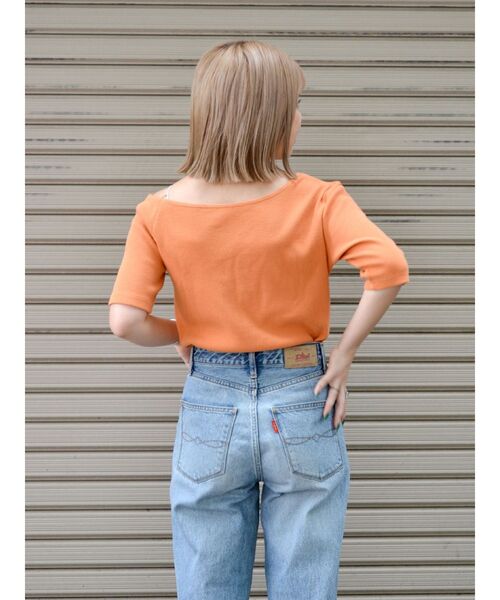 Ungrid(アングリッド)の「ワンショルテレコTee(Tシャツ/カットソー・レディース・オレンジ/オフホワイト/チャコールグレー・FREE)」の20枚目の写真