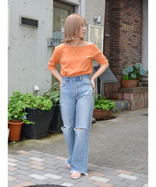 Ungrid(アングリッド)の「ワンショルテレコTee(Tシャツ/カットソー・レディース・オレンジ/オフホワイト/チャコールグレー・FREE)」の19枚目の写真