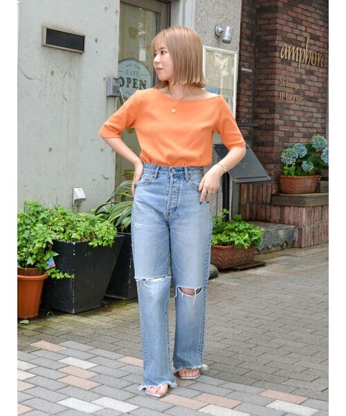 Ungrid(アングリッド)の「ワンショルテレコTee(Tシャツ/カットソー・レディース・オレンジ/オフホワイト/チャコールグレー・FREE)」の18枚目の写真