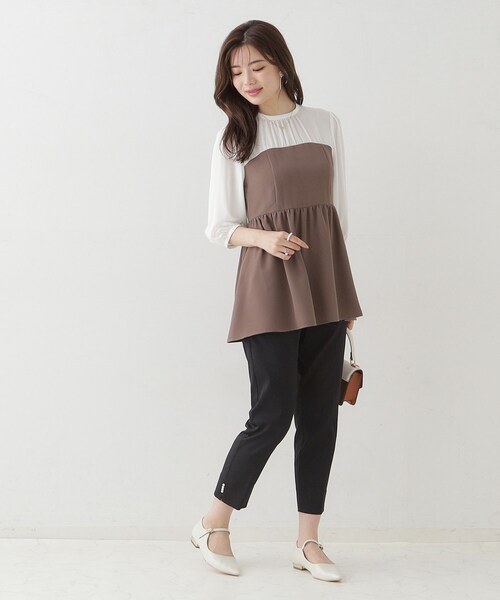 couture brooch（クチュールブローチ）の「◆【二の腕・体型カバー】ドッキングベアチュニック（チュニック・レディース・ネイビー系4/ブラウン系5・38/42）」の3枚目の写真