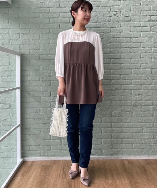 couture brooch（クチュールブローチ）の「◆【二の腕・体型カバー】ドッキングベアチュニック（チュニック・レディース・ネイビー系4/ブラウン系5・38/42）」の8枚目の写真