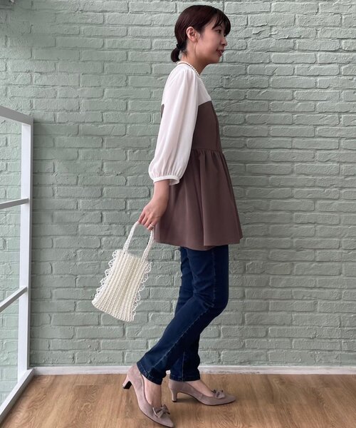 couture brooch（クチュールブローチ）の「◆【二の腕・体型カバー】ドッキングベアチュニック（チュニック・レディース・ネイビー系4/ブラウン系5・38/42）」の9枚目の写真