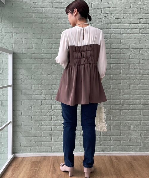 couture brooch（クチュールブローチ）の「◆【二の腕・体型カバー】ドッキングベアチュニック（チュニック・レディース・ネイビー系4/ブラウン系5・38/42）」の10枚目の写真