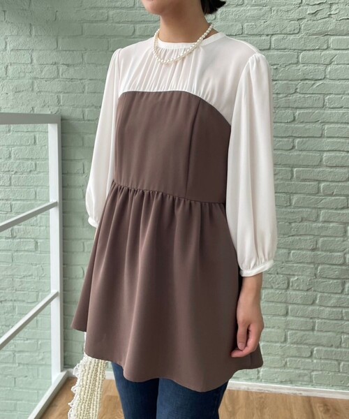 couture brooch（クチュールブローチ）の「◆【二の腕・体型カバー】ドッキングベアチュニック（チュニック・レディース・ネイビー系4/ブラウン系5・38/42）」の11枚目の写真