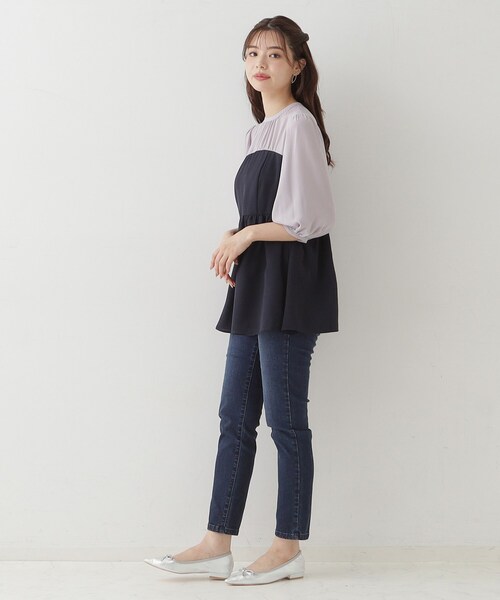 couture brooch（クチュールブローチ）の「◆【二の腕・体型カバー】ドッキングベアチュニック（チュニック・レディース・ネイビー系4/ブラウン系5・38/42）」の13枚目の写真