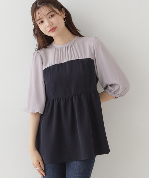 couture brooch（クチュールブローチ）の「◆【二の腕・体型カバー】ドッキングベアチュニック（チュニック・レディース・ネイビー系4/ブラウン系5・38/42）」の15枚目の写真