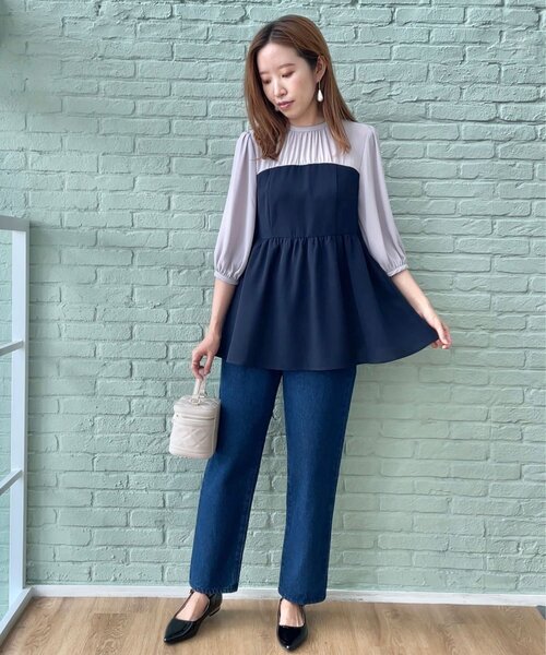 couture brooch（クチュールブローチ）の「◆【二の腕・体型カバー】ドッキングベアチュニック（チュニック・レディース・ネイビー系4/ブラウン系5・38/42）」の18枚目の写真