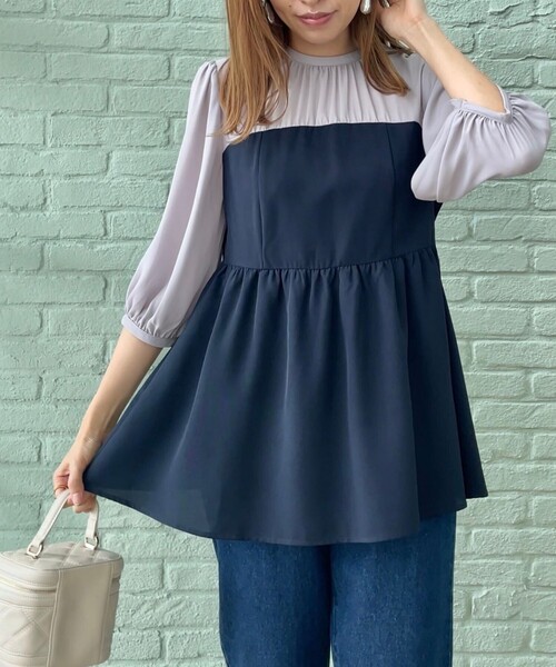 couture brooch（クチュールブローチ）の「◆【二の腕・体型カバー】ドッキングベアチュニック（チュニック・レディース・ネイビー系4/ブラウン系5・38/42）」の21枚目の写真