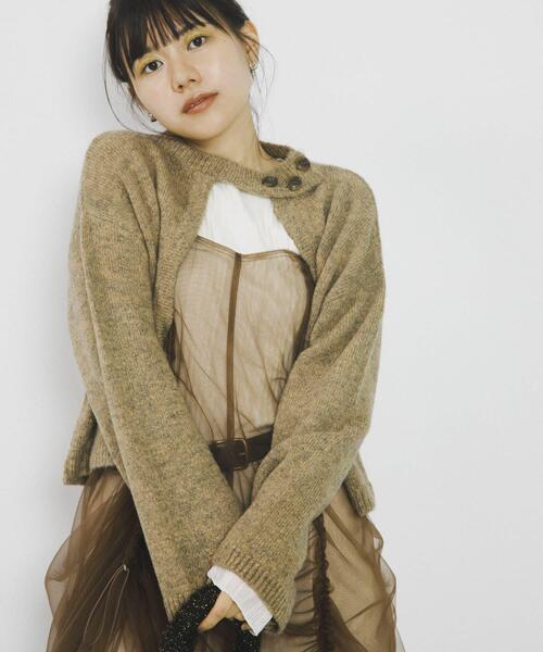 SENSE OF PLACE by URBAN RESEARCH（センスオブプレイスバイアーバンリサーチ）の「『別注』さらさ×SENSE OF PLACE　チョーカーニットカーディガン（ニット/セーター・レディース・ベージュ/パープル/モカ・ONE）」の9枚目の写真