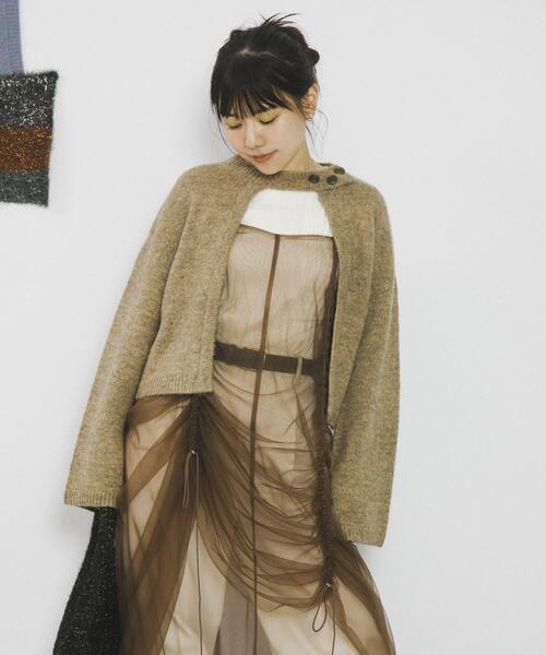 SENSE OF PLACE by URBAN RESEARCH（センスオブプレイスバイアーバンリサーチ）の「『別注』さらさ×SENSE OF PLACE　チョーカーニットカーディガン（ニット/セーター・レディース・ベージュ/パープル/モカ・ONE）」の11枚目の写真