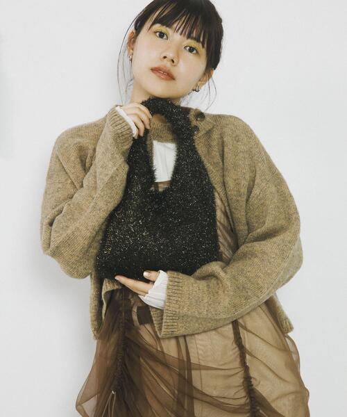 SENSE OF PLACE by URBAN RESEARCH（センスオブプレイスバイアーバンリサーチ）の「『別注』さらさ×SENSE OF PLACE　チョーカーニットカーディガン（ニット/セーター・レディース・ベージュ/パープル/モカ・ONE）」の12枚目の写真