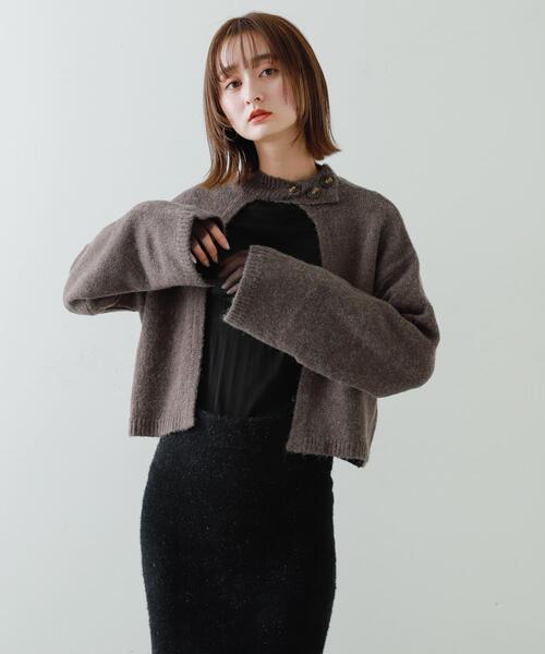 SENSE OF PLACE by URBAN RESEARCH（センスオブプレイスバイアーバンリサーチ）の「『別注』さらさ×SENSE OF PLACE　チョーカーニットカーディガン（ニット/セーター・レディース・ベージュ/パープル/モカ・ONE）」の20枚目の写真