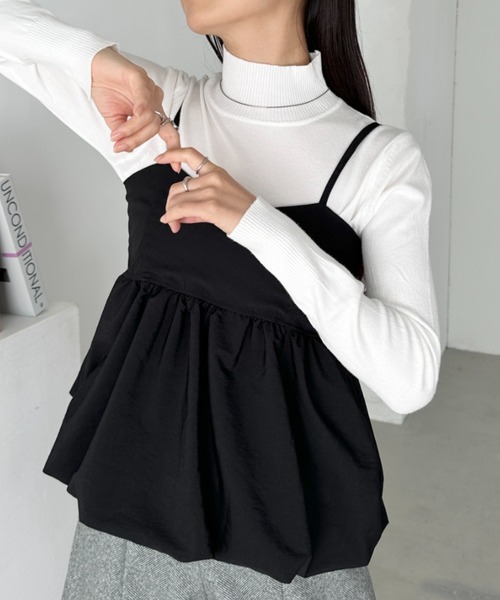 CLEA(クレア)の「ハイネック無地ニットトップス(ニット/セーター・レディース・ブルー/グレイッシュベージュ/ブラック/ピンク/ホワイト・FREE)」の2枚目の写真