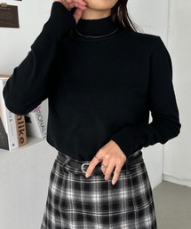 ハイネック無地ニットトップス