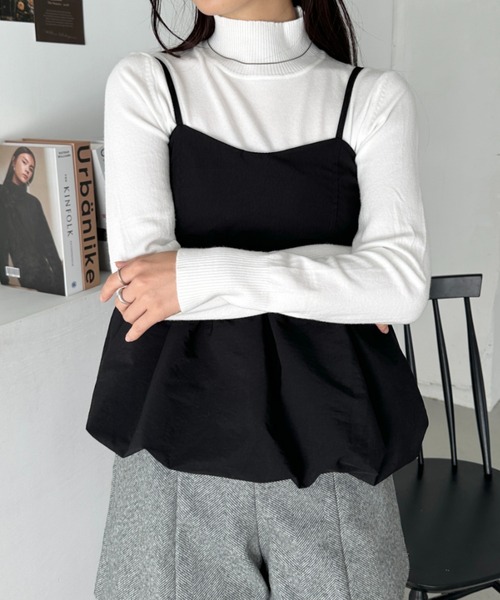 CLEA(クレア)の「ハイネック無地ニットトップス(ニット/セーター・レディース・ブルー/グレイッシュベージュ/ブラック/ピンク/ホワイト・FREE)」の8枚目の写真