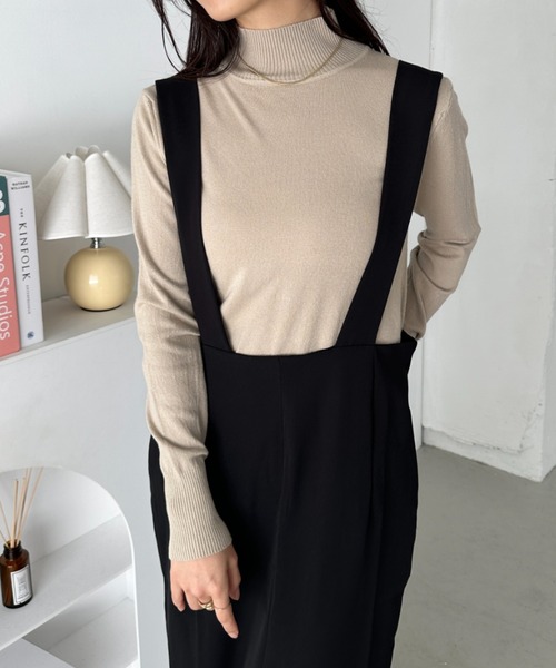 CLEA(クレア)の「ハイネック無地ニットトップス(ニット/セーター・レディース・ブルー/グレイッシュベージュ/ブラック/ピンク/ホワイト・FREE)」の13枚目の写真