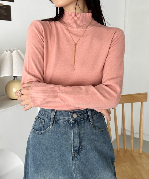 CLEA(クレア)の「ハイネック無地ニットトップス(ニット/セーター・レディース・ブルー/グレイッシュベージュ/ブラック/ピンク/ホワイト・FREE)」の18枚目の写真